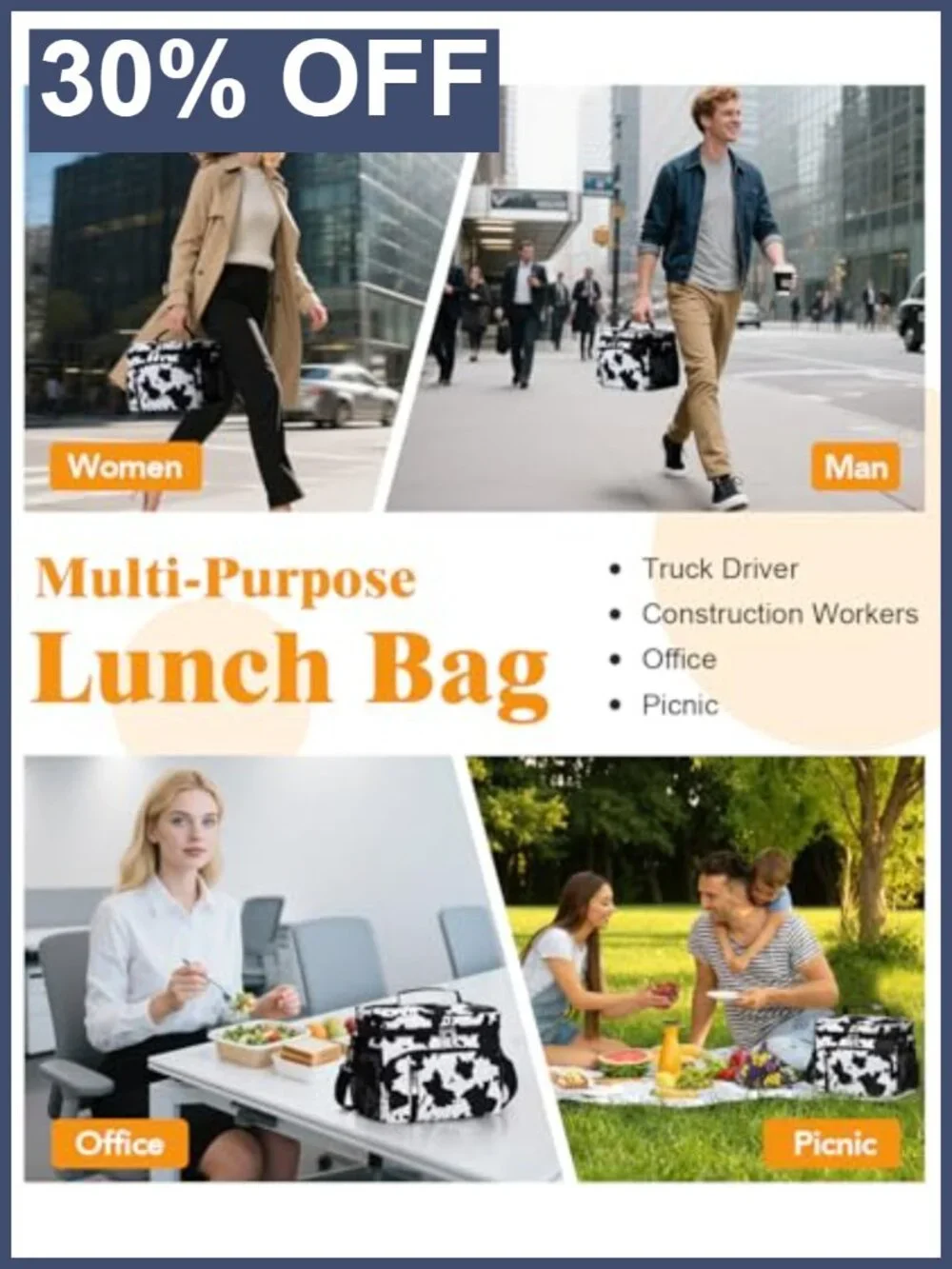 Insulated Lunch Bag Leakproof Cooler Tote for Work Travel